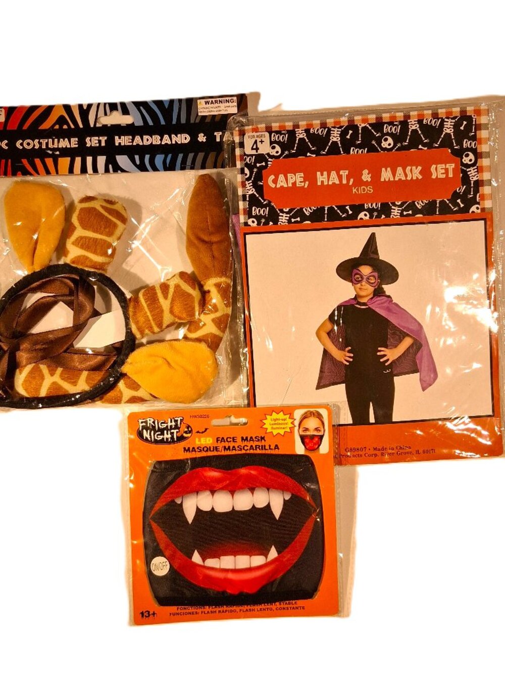 Halloween Costume Lot 3 pc Cape/Hat/Mask set Witch Wizard NEW Giraffe theme set